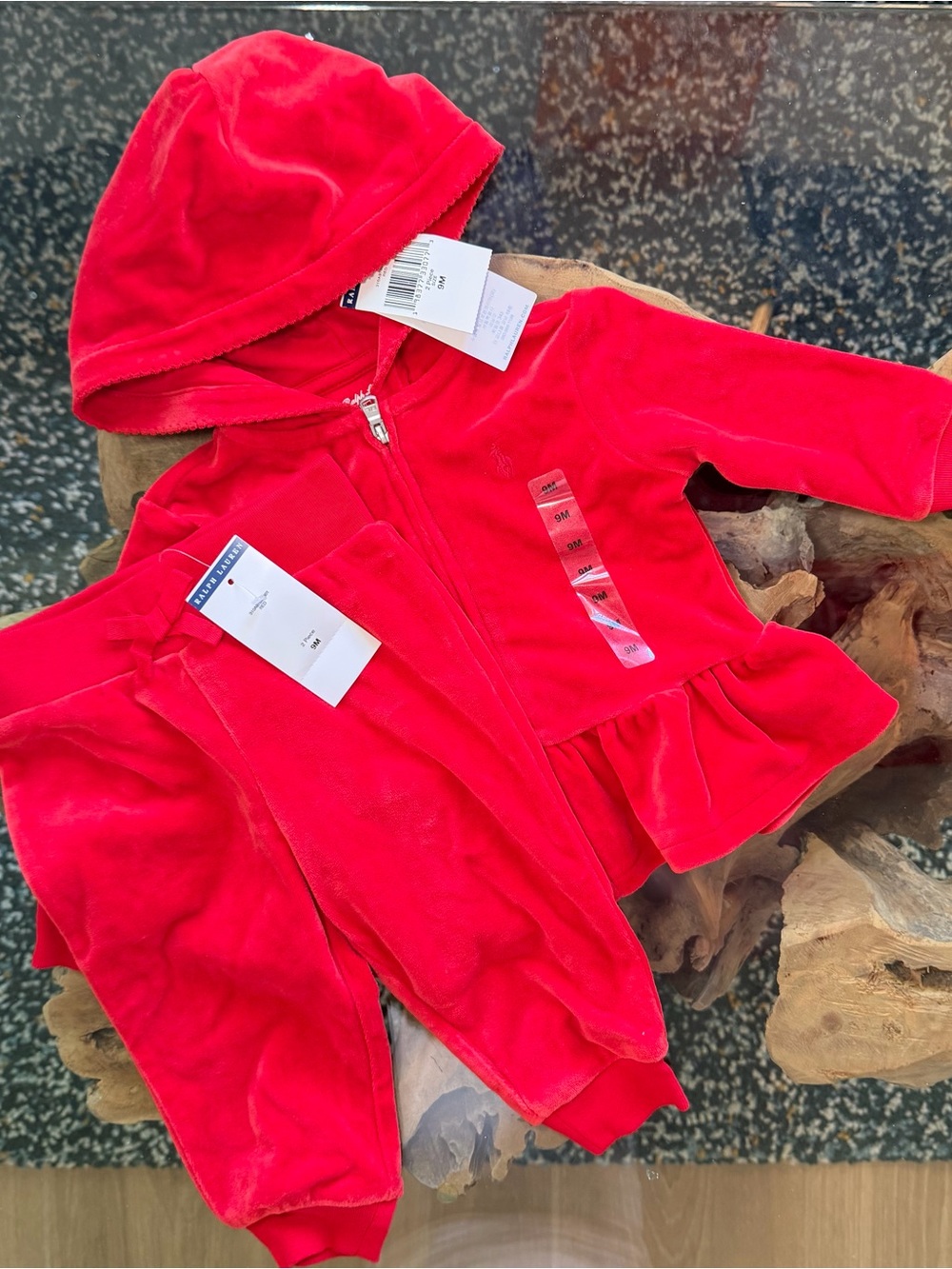 Ralph Lauren Toddler Red Velour Zip Hoodie and Pants
